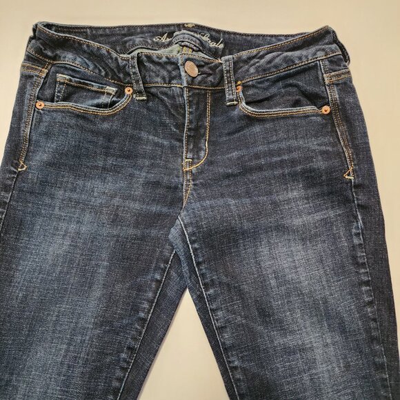 American Eagle Dark Wash Low Rise Skinny Kick Boot Jeans - Picture 4 of 8